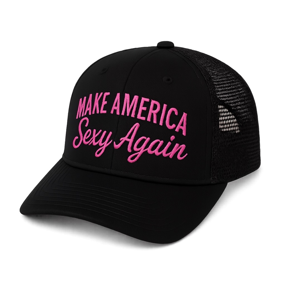 Make America Sexy Again Hat Pink Embroidered Black Mesh Baseball Cap Cute Trendy - Picture 3 of 4